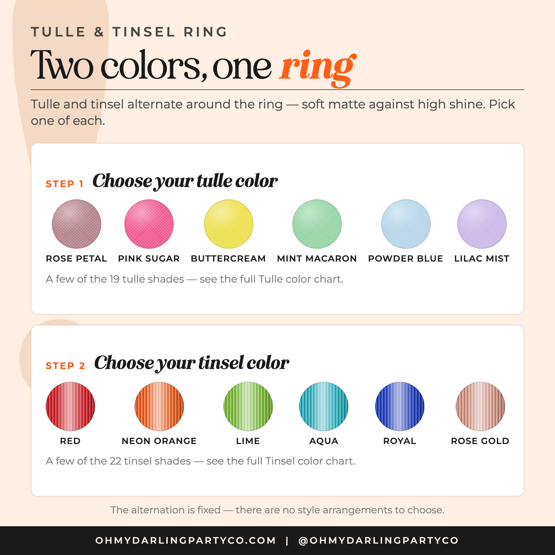 Tulle & tinsel ring color selector