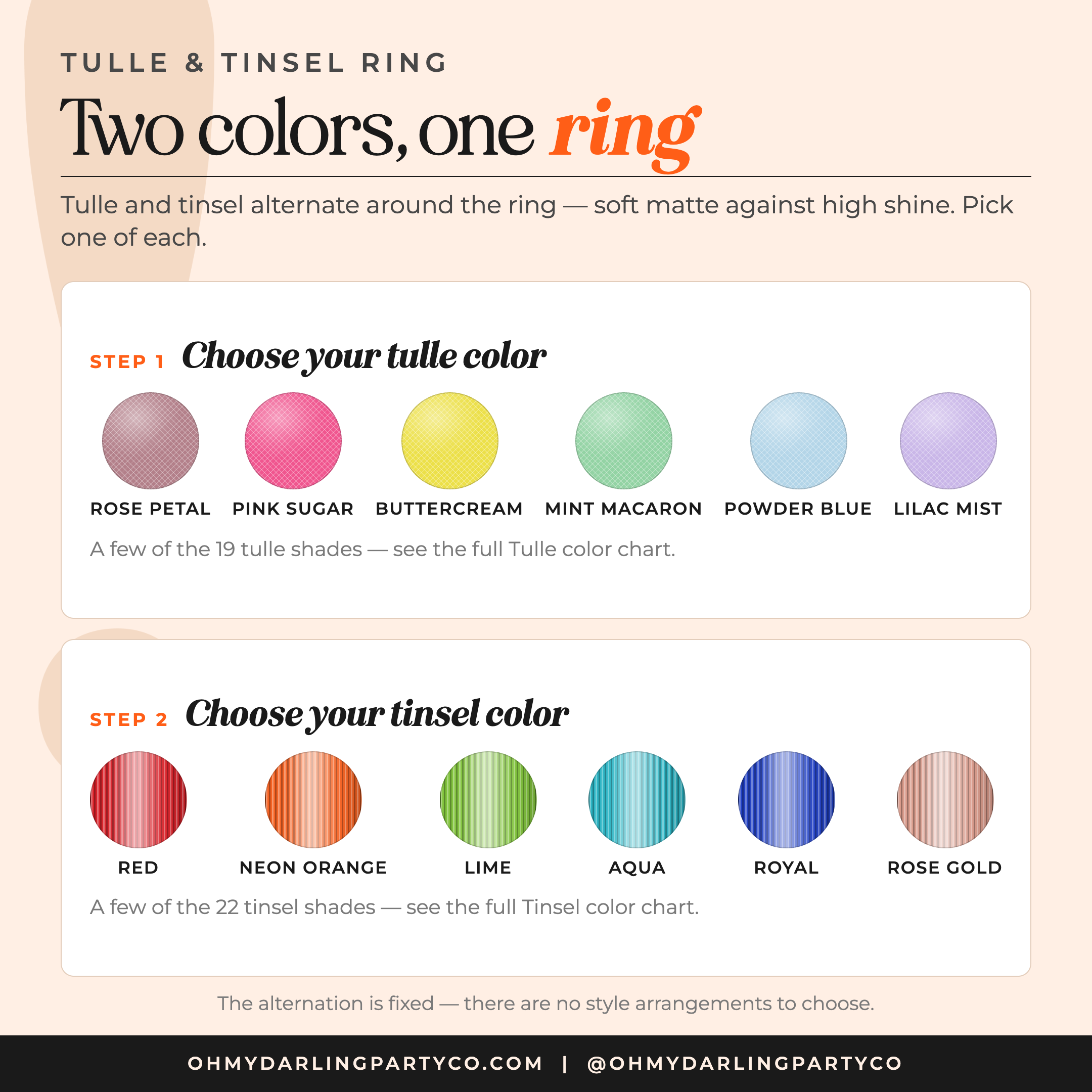 Tulle & tinsel ring color selector