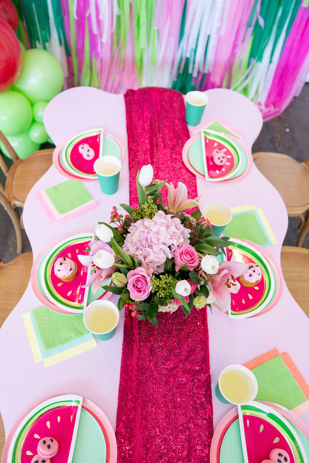 Watermelon Semi Circle Fringe Backdrop-Semi Circle Backdrop-Oh My Darling Party Co