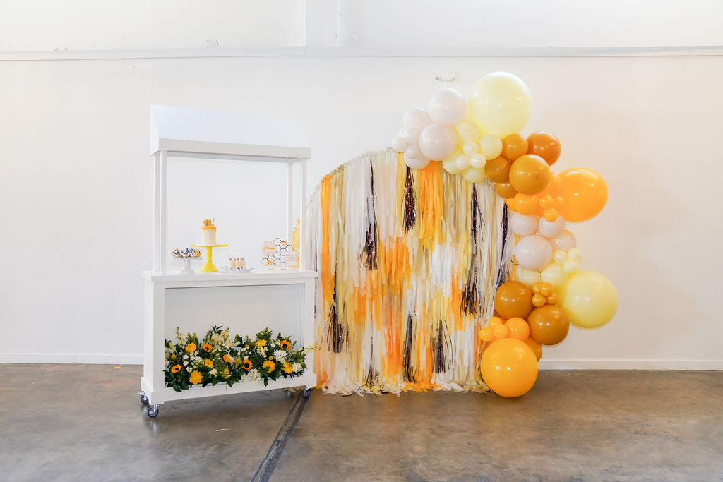 What Will Baby Bee Semi Circle Fringe Backdrop-Semi Circle Backdrop-Oh My Darling Party Co
