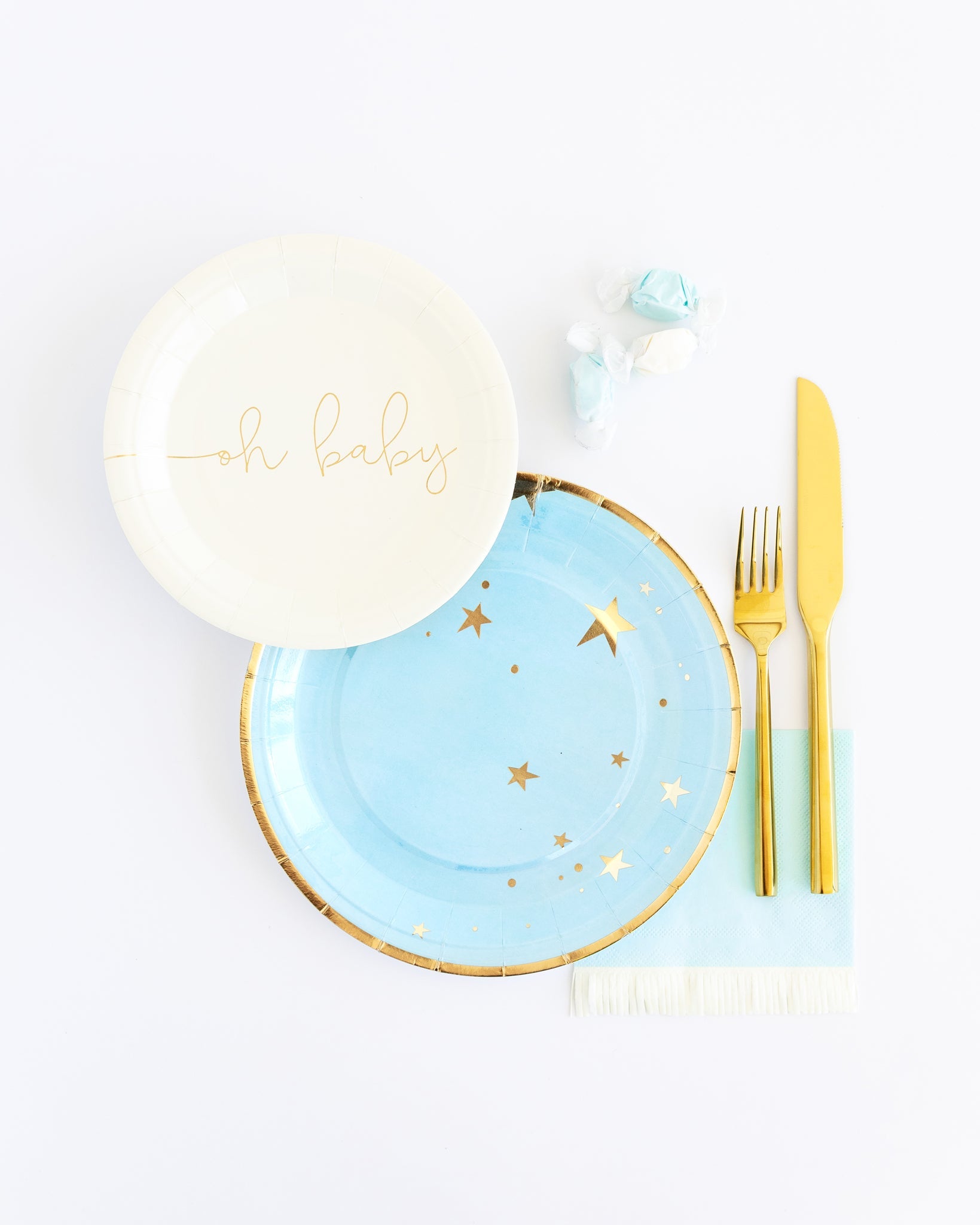 Baby Blue Star Plates - Oh My Darling Party Co-baby showerFairegender #Fringe_Backdrop#