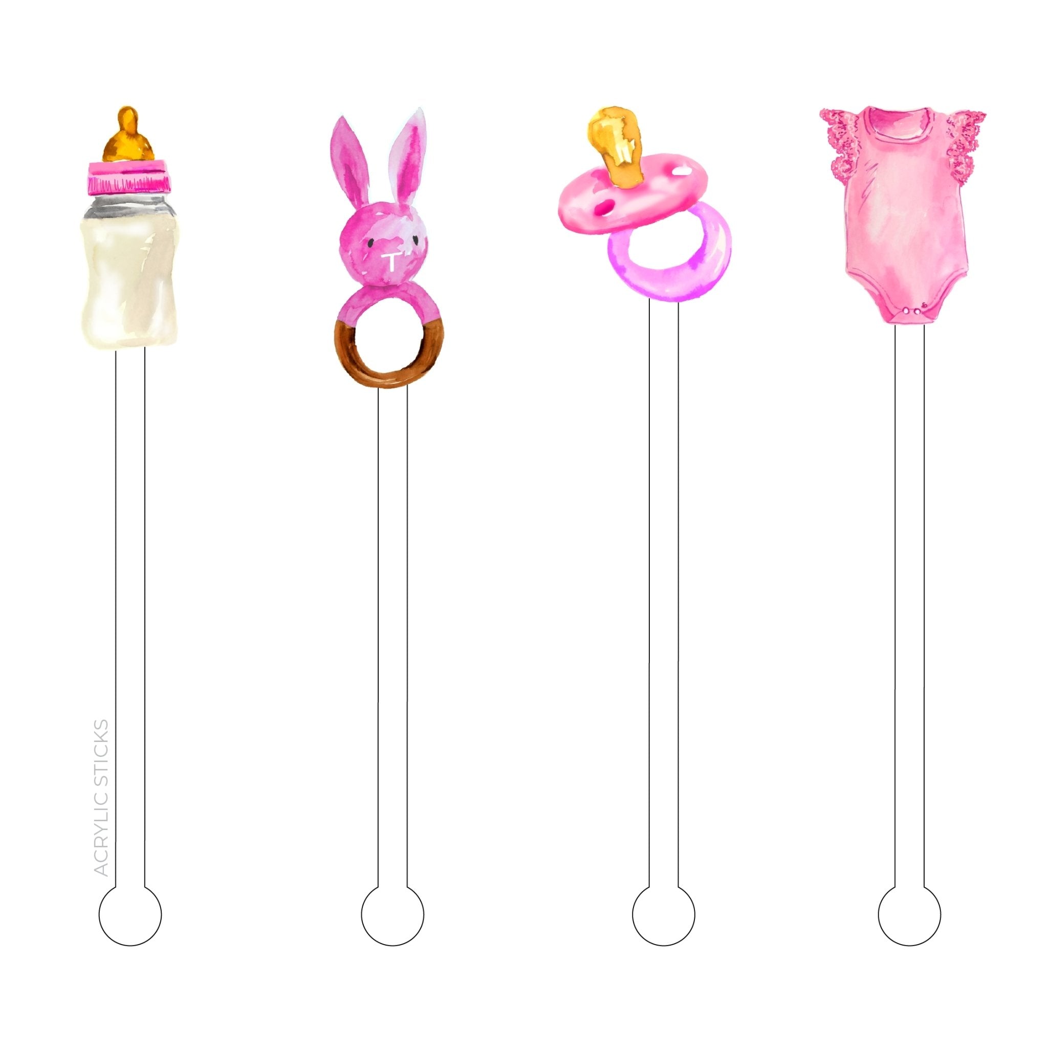 BABY GIRL SHOWER ACRYLIC STIR STICKS COMBO - Oh My Darling Party Co-Faire #Fringe_Backdrop#