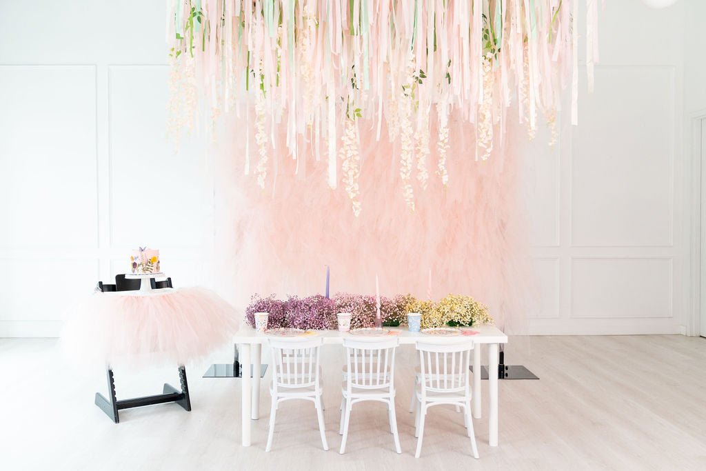 Blush Tulle Backdrop - Oh My Darling Party Co-1st birthdaybaby pinkblush #Fringe_Backdrop#