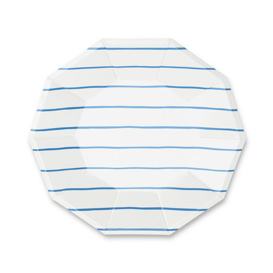 Cobalt Frenchie Striped Plates (Large) - Oh My Darling Party Co-back to schoolFaireIndependence Day #Fringe_Backdrop#