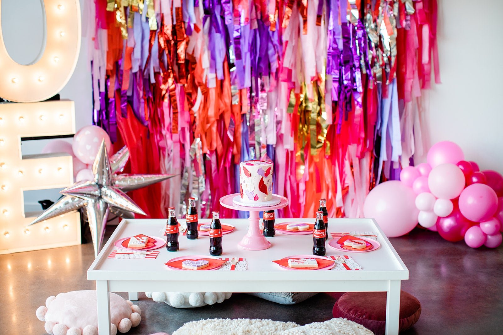 Colorful Valentine's Party Backdrop - Oh My Darling Party Co-amethystbacheloretteblush #Fringe_Backdrop#