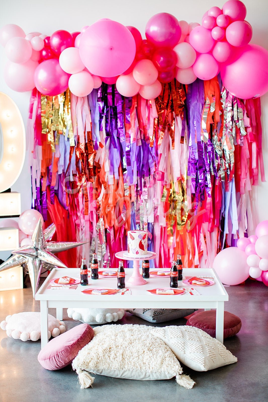 Colorful Valentine's Party Backdrop - Oh My Darling Party Co-amethystbacheloretteblush #Fringe_Backdrop#