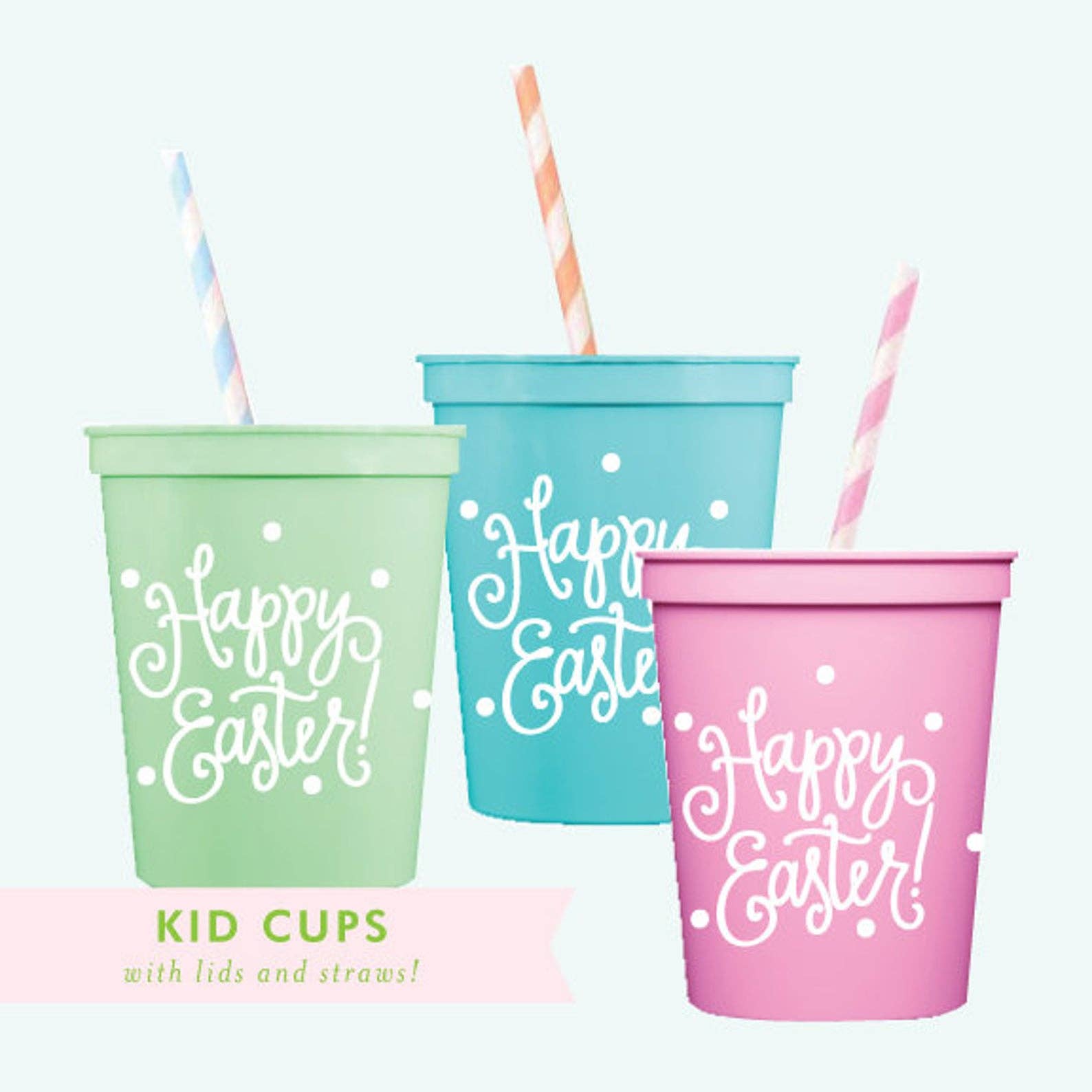 Happy Easter! | Kids Cups with Lids (3 colors) - Oh My Darling Party Co-bachelorette party cupsBoutique Party Cupseaster #Fringe_Backdrop#
