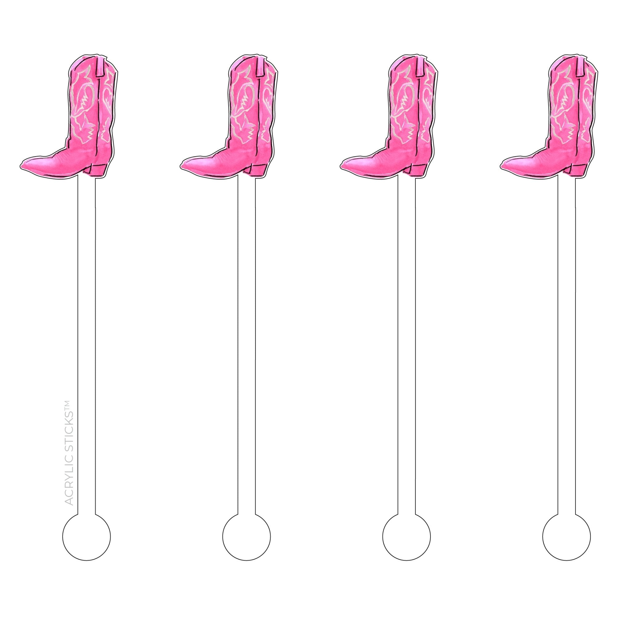 PRETTY IN PINK COWGIRL BOOT ACRYLIC STIR STICKS - Oh My Darling Party Co-Faire #Fringe_Backdrop#