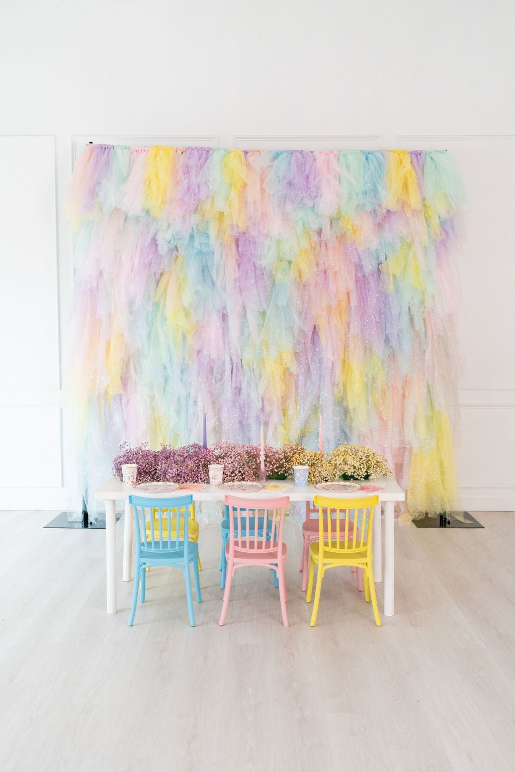 Ready To Ship: Tulle Backdrop: Pastel Rainbow - Oh My Darling Party Co-1st birthdaybaby pinkblush #Fringe_Backdrop#