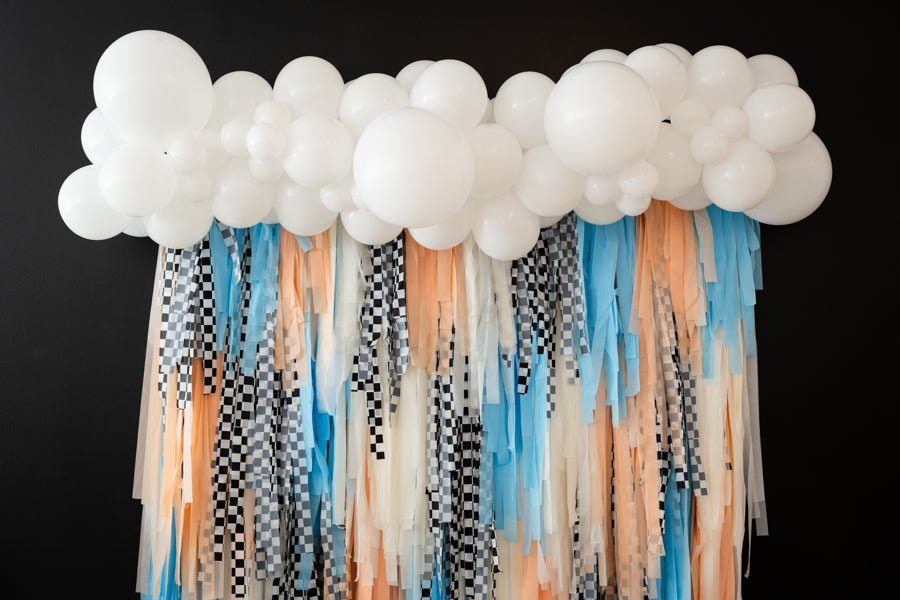 Ready To Ship: Vrooming Into Two Fringe Backdrop-Fringe Backdrop-Party Decor-Oh My Darling Party Co-Oh My Darling Party Co-baby blue, backdrops for party, balloon garlands, birthday boy, birthday decorations, Birthday Party, blue, blue baby shower, BLUE BACKDROP, BLUE BACKDROPS, blue party, boy baby shower, boy birthday, boy party, boy shower, boys birthday, car, cars, checkerboard, fringe backdrop, fringe decor, fringe garland, Fringe Streamers, happy birthday, happy birthday collection, light blue, OMDPC,
