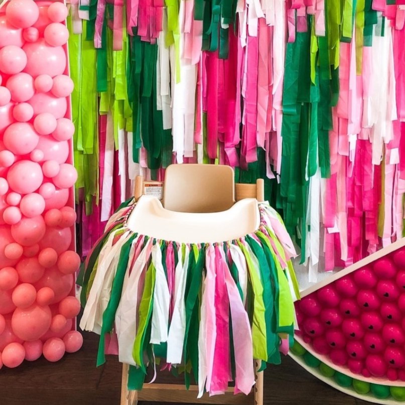 Watermelon High Chair Skirt - Oh My Darling Party Co-bohodefaulthunter green #Fringe_Backdrop#